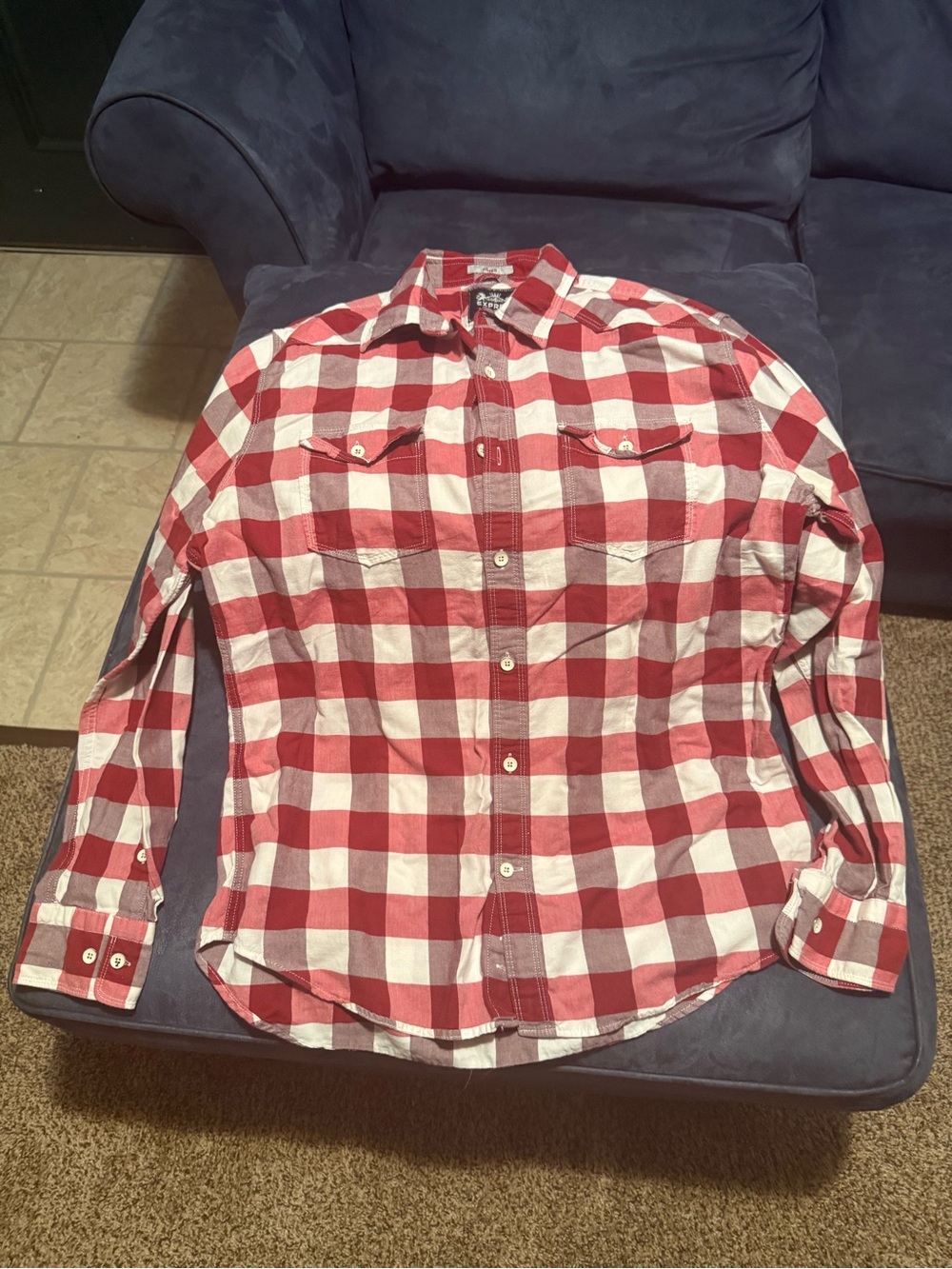 Express Red and White Plaid Button-Down Shirt